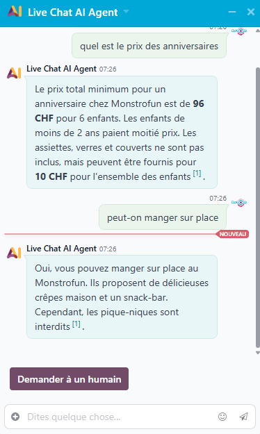 Live chat du site Monstrofun avec Odoo et l'IA