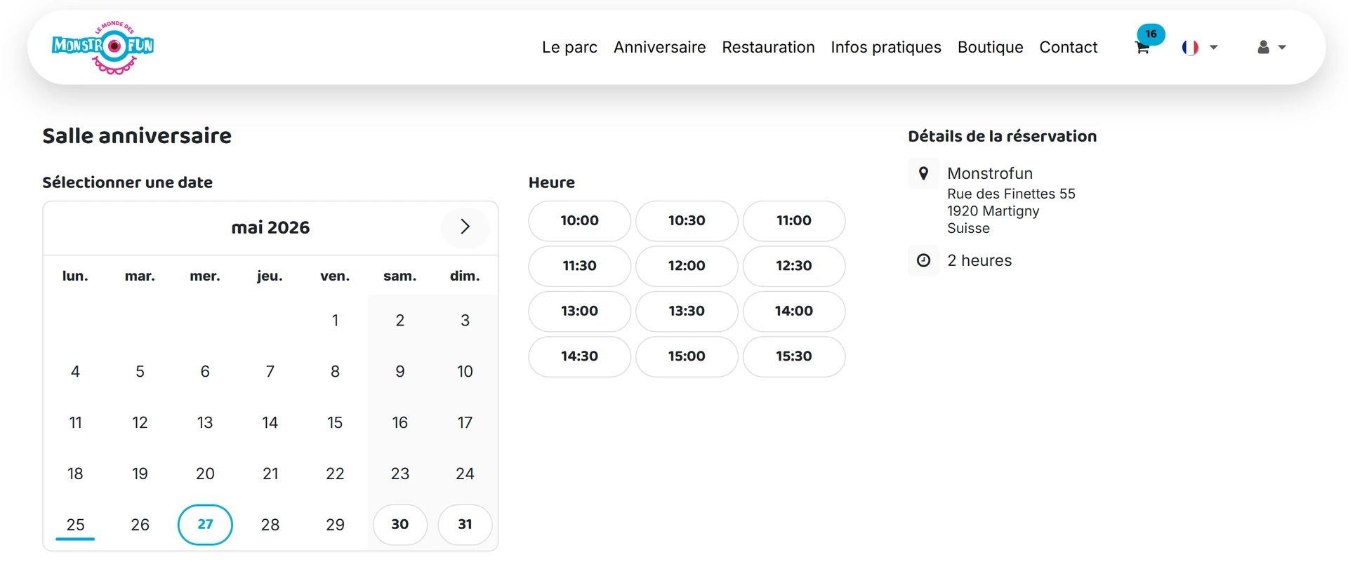 Réservation en ligne avec Odoo