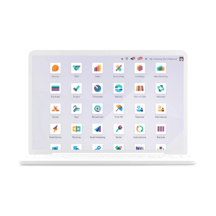 Laptop avec les icones des apps Odoo